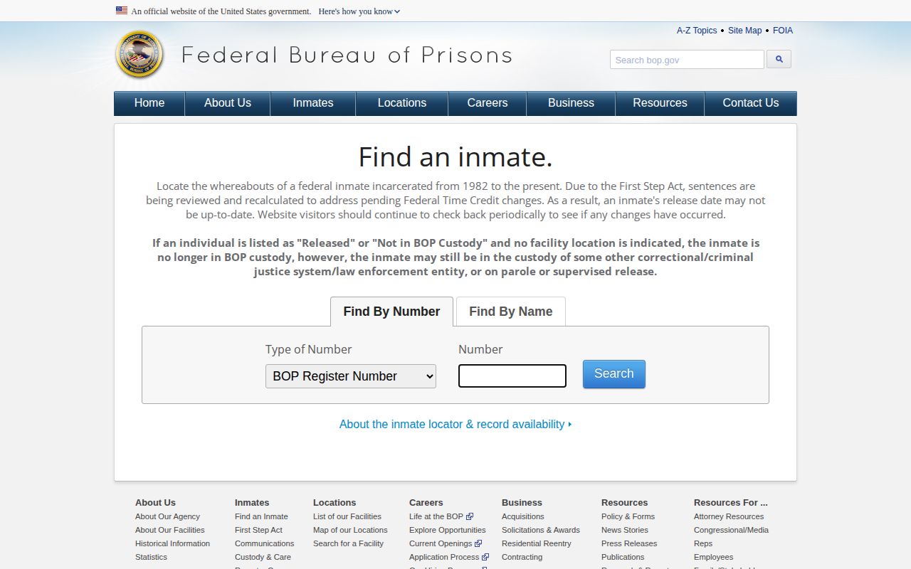 Federal Bureau of Prisons released result for a Harford County federal release search