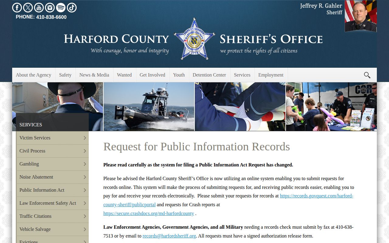 Harford County release record request method and fee information