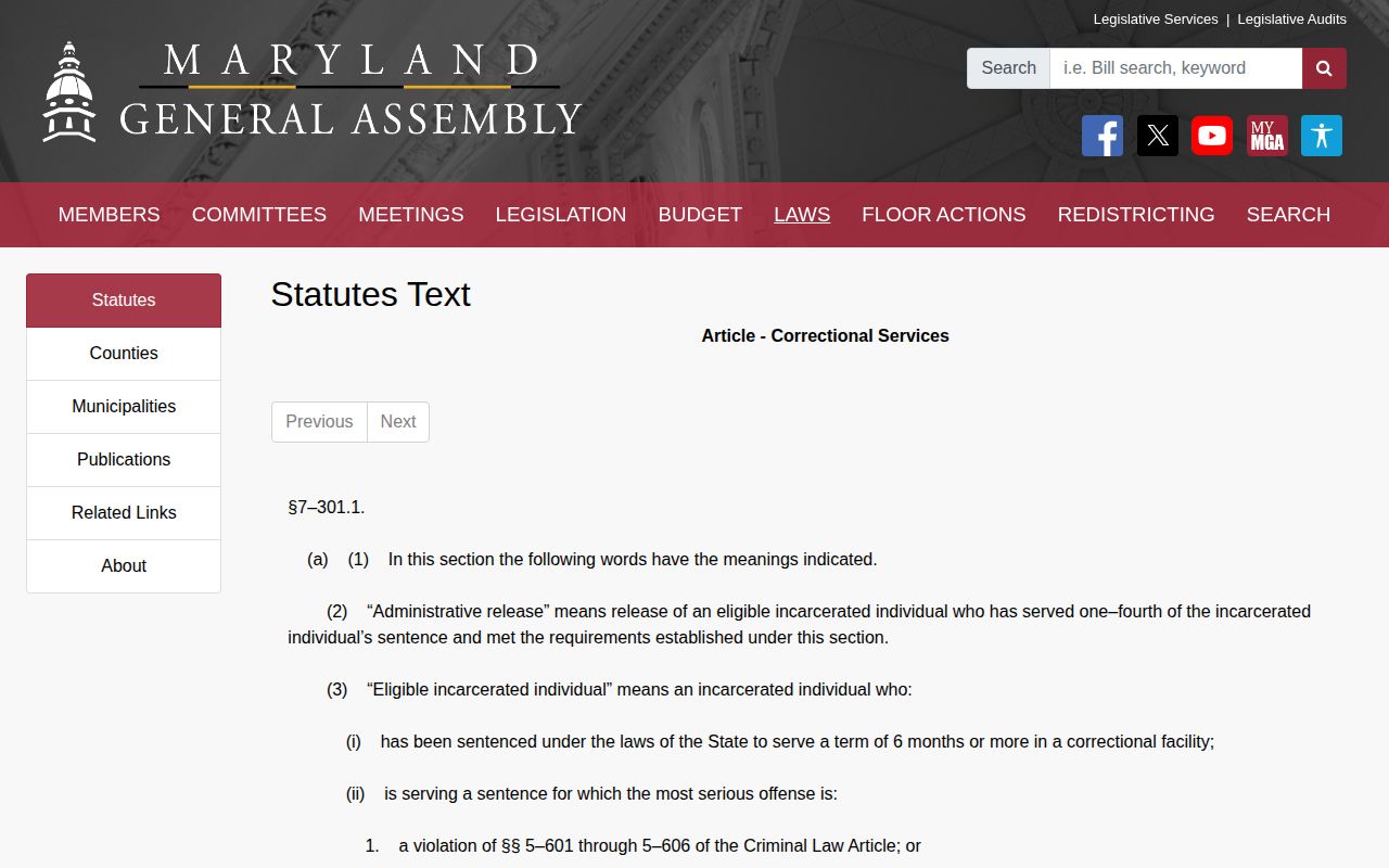 Maryland tentative administrative eligibility law for a Harford County projected release date