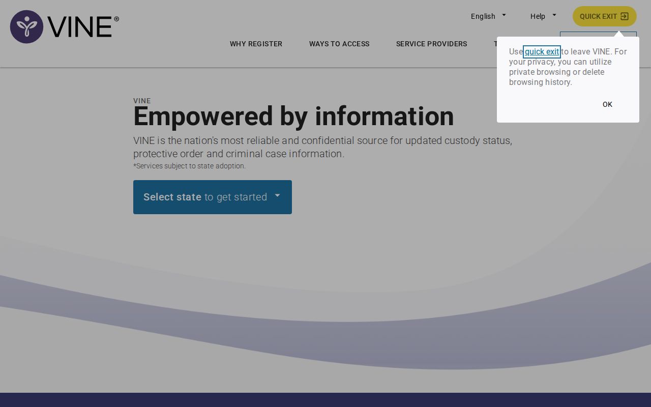 Harford County VINELink inmate search and release notification interface